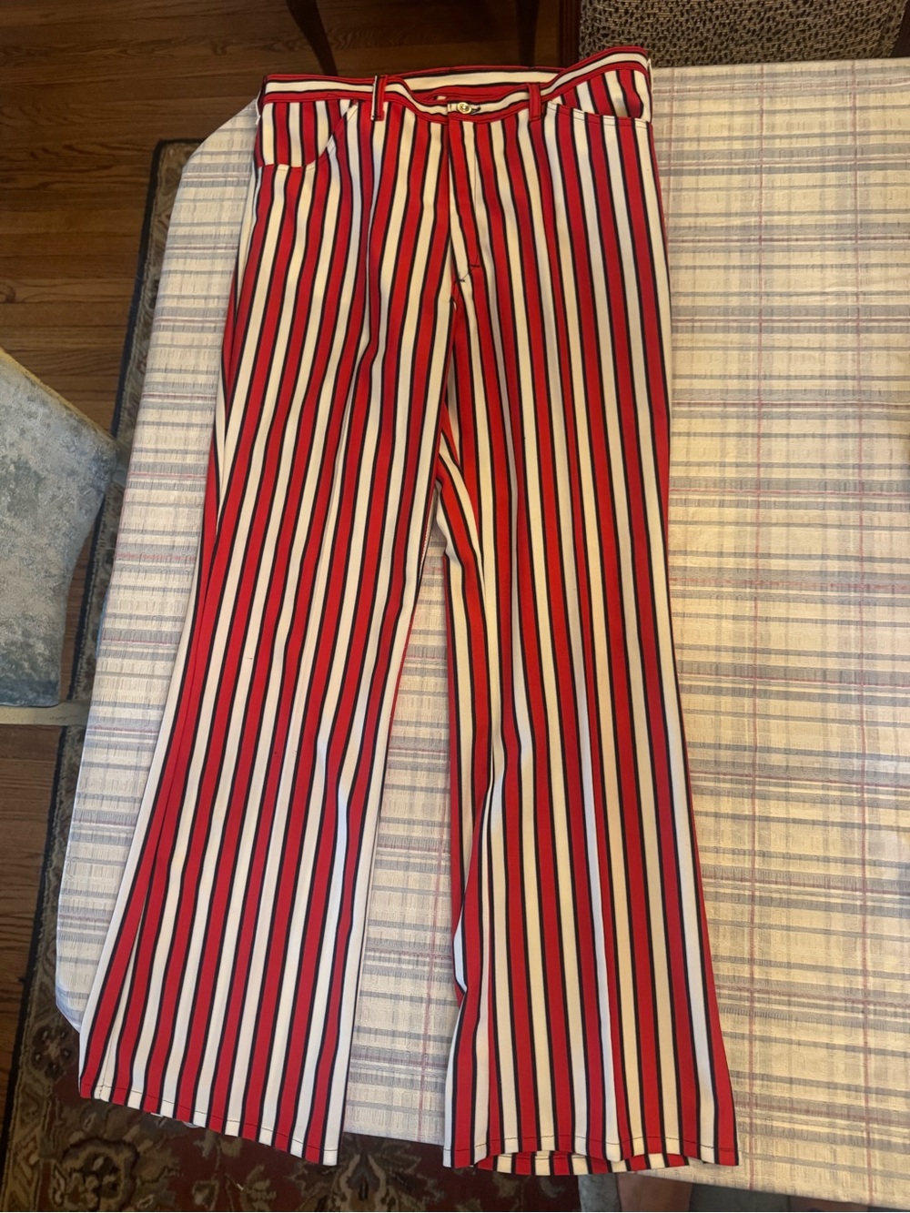 Vintage red and white striped flare pants